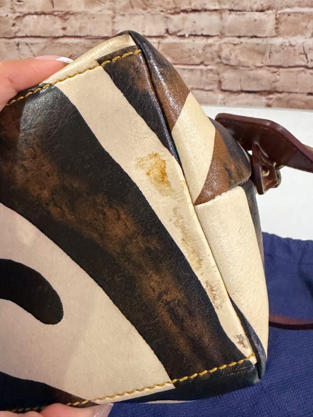 Vintage Dooney & Bourke Florentine Vacchetta Leather Zebra Mini Satchel Bag - Picture 12 of 13